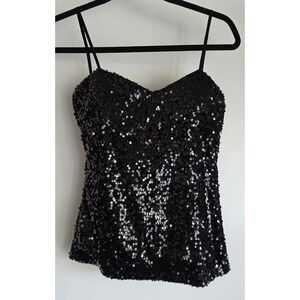 NWT Image Women's Black Sequin Sleeveless Party Top Size L